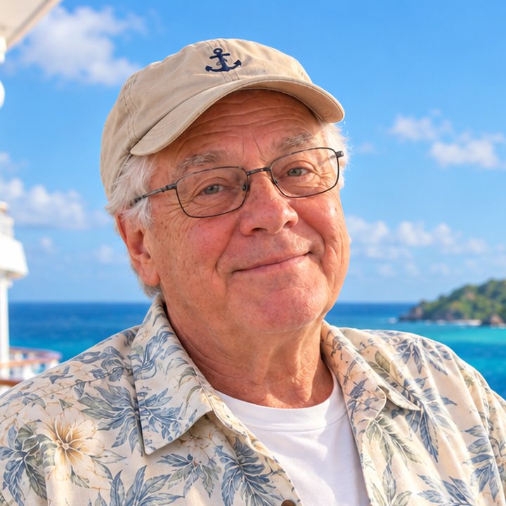 Calvin Rusk on the deck of a cruise ship